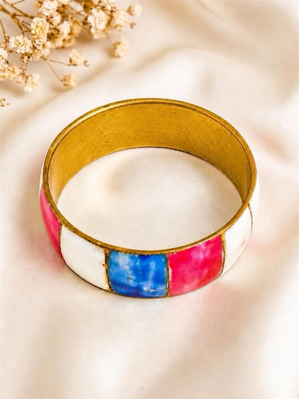 Pink, White & Turquoise copper mother of pearl Bangle